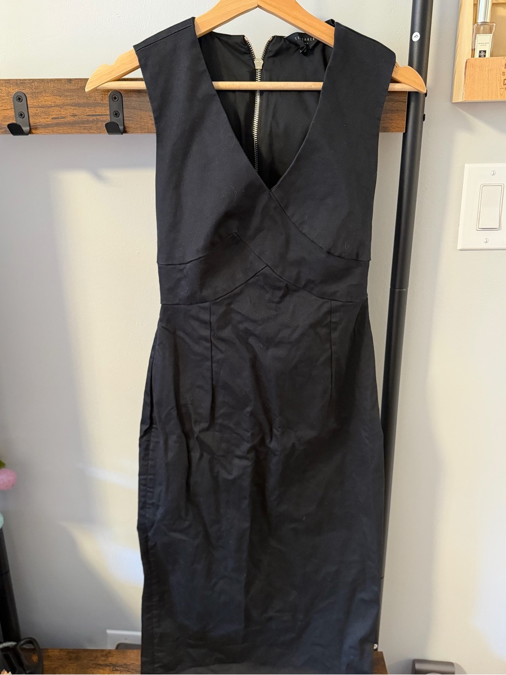 Ted Baker Black Sleeveless V-Neck Midi Dress